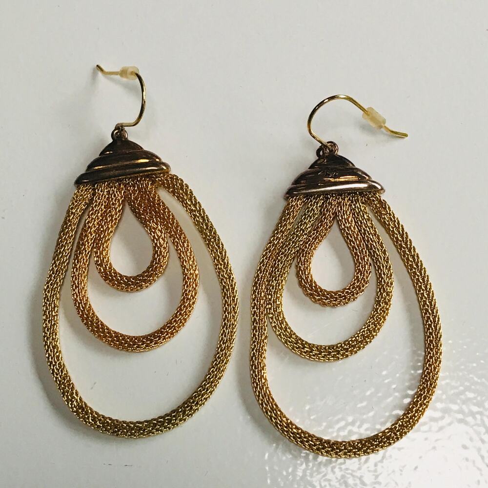 Ralph Lauren LRL Signed Gold Toned Earrings  - Dangling Three Layer Mesh